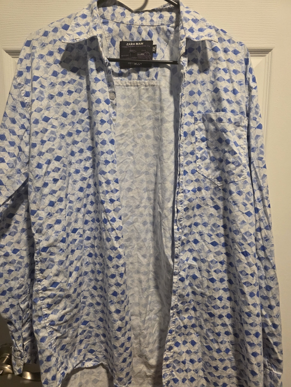 Zara Men Blue Geometric Button-Down Shirt